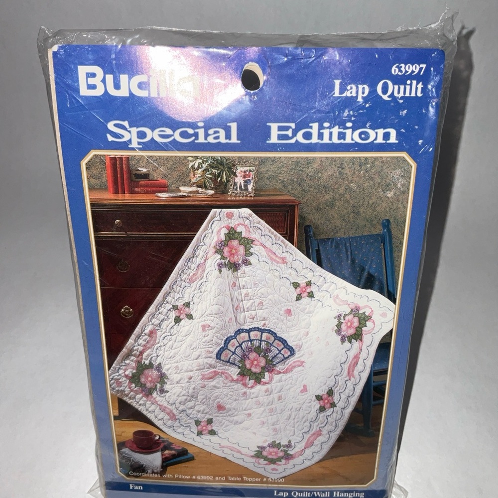 Bucilla Special Edition Lap Quilt - White with Pink and Green Accents